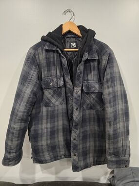 Men's Gray Plaid Hooded Work Jacket - Bc Clothing